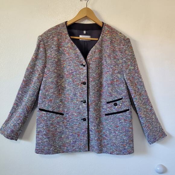 MarCona Tweed Jacket Womens 16 Gray Multicolor Suit Blazer Business Career - Picture 1 of 15